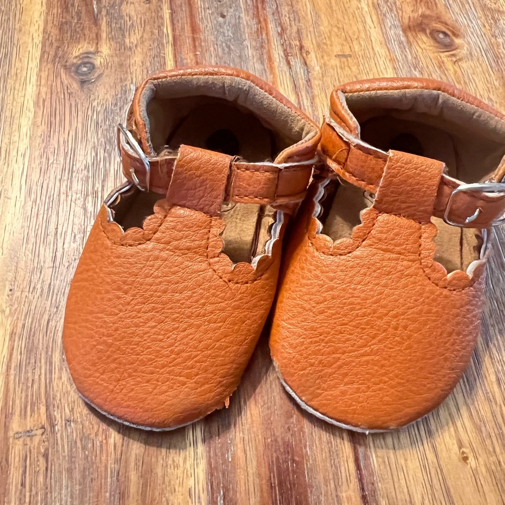 Orange Leather Kids Shoes